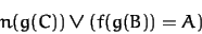 \begin{displaymath}n(g(C)) \vee (f(g(B)) = A)\end{displaymath}