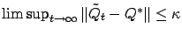 $ \limsup_{t\to\infty} \Vert\tilde Q_t - Q^*\Vert \le \kappa$