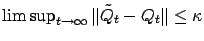 $ \limsup_{t\to\infty} \Vert\tilde Q_t - Q_t\Vert \le \kappa$