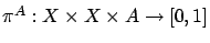$ \pi^A : X \times X \times A \to [0,1]$