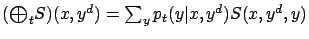 $ ({\textstyle\bigoplus}_t S)(x,y^d) = \sum_y p_t(y \vert x,y^d)
S(x,y^d,y)$