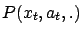 $ P(x_t, a_t,
.)$